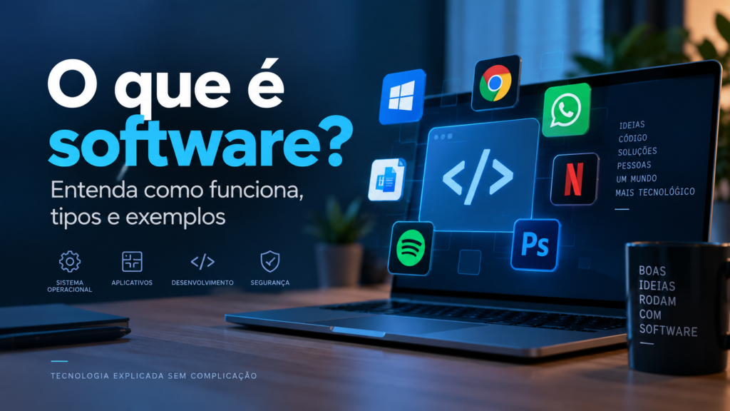 Ilustração sobre o que é software, seus principais tipos e exemplos de programas
